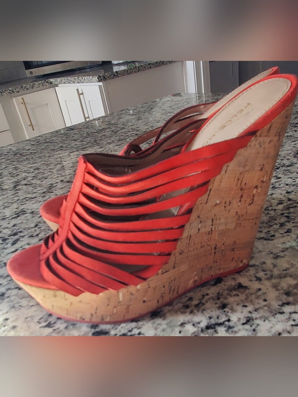 Pelle Moda Coral Strappy Cork Wedge Sandals w/ High Platform Heels Women's 7